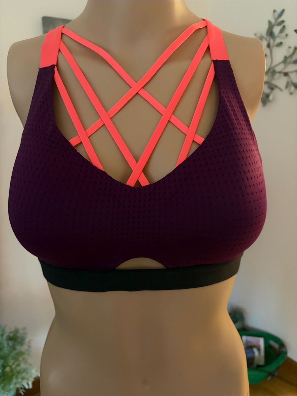 Victoria's Secret Purple Sports Bra with Neon Pink Strappy Back